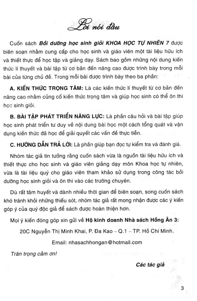 BỒI DƯỠNG HỌC SINH GIỎI KHOA HỌC TỰ NHIÊN LỚP 7 (Theo chương trình GDPT mới)